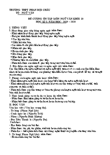 Đề cương ôn tập học kì I môn Ngữ văn Khối 10 - Năm học 2019-2020 - Trường THPT Phan Bội Châu