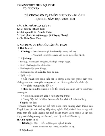 Đề cương ôn tập học kì I môn Ngữ văn Khối 11 - Năm học 2020-2021 - Trường THPT Phan Bội Châu
