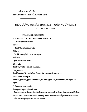 Đề cương ôn tập học kì I môn Ngữ văn Lớp 12 - Năm học 2018-2019 - Trường THCS&THPT Võ Nguyên Giáp
