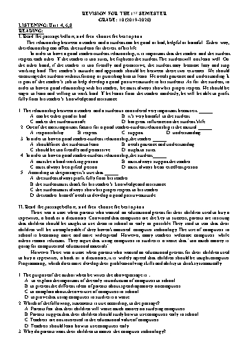 Đề cương ôn tập học kì I môn Tiếng Anh Lớp 10 - Năm học 2019-2020 - Trường THPT Phan Bội Châu