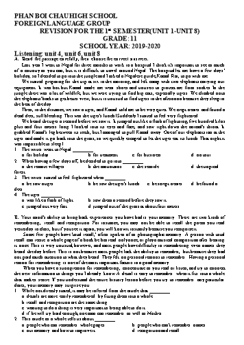 Đề cương ôn tập học kì I môn Tiếng Anh Lớp 11 - Năm học 2019-2020 - Trường THPT Phan Bội Châu