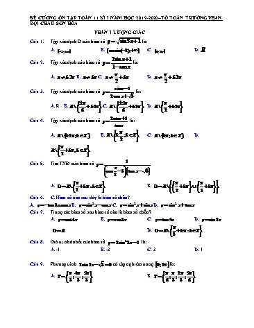 Đề cương ôn tập học kì I môn Toán 11 - Năm học 2019-2020 - Trường THPT Phan Bội Châu