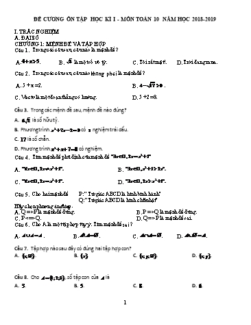Đề cương ôn tập học kì I môn Toán Khối 10 - Năm học 2018-2019 - Trường THCS&THPT Võ Nguyên Giáp