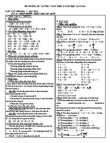 Đề cương ôn tập học kì I môn Toán Khối 8 - Năm học 2018-2019