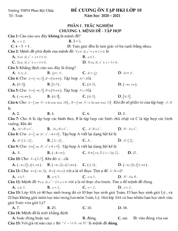 Đề cương ôn tập học kì I môn Toán Lớp 10 - Năm học 2020-2021 - Trường THPT Phan Bội Châu
