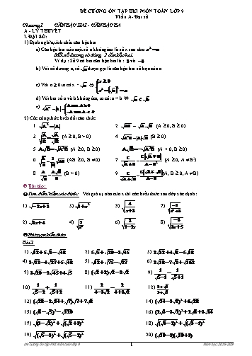 Đề cương ôn tập học kì I môn Toán Lớp 9 - Năm học 2018-2019