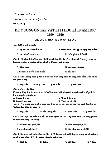 Đề cương ôn tập học kì I môn Vật lí Lớp 11 - Năm học 2019-2020 - Trường THPT Phan Bội Châu