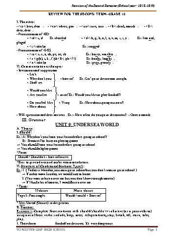 Đề cương ôn tập học kì II môn Anh văn 10 - Năm học 2018-2019 - Trường THCS&THPT Võ Nguyên Giáp