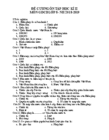 Đề cương ôn tập học kì II môn Giáo dục công dân Lớp 8 - Năm học 2018-2019 - Trường THCS&THPT Võ Nguyên Giáp