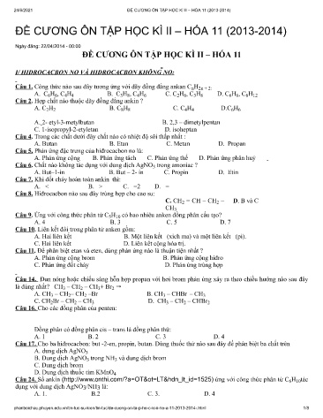 Đề cương ôn tập học kì II môn Hóa học Lớp 11 - Năm học 2013-2014 - Trường THPT Phan Bội Châu