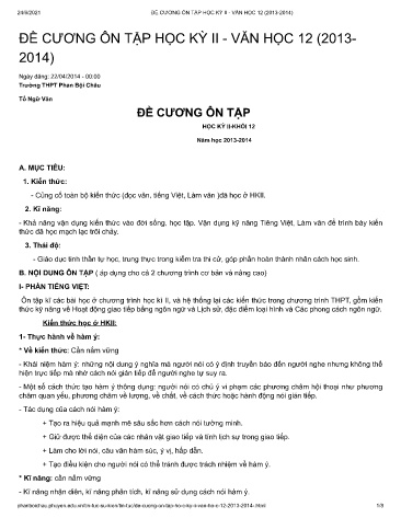 Đề cương ôn tập học kì II môn Ngữ văn Lớp 12 - Năm học 2013-2014 - Trường THPT Phan Bội Châu