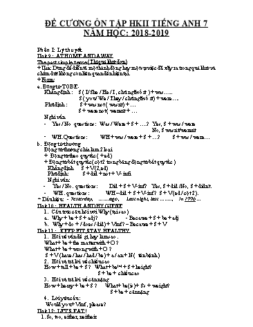 Đề cương ôn tập học kì II môn Tiếng Anh 7 - Năm học 2018-2019