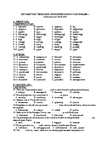 Đề cương ôn tập học kì II môn Tiếng Anh Lớp 11 - Năm học 2018-2019 - Trường THCS&THPT Võ Nguyên Giáp