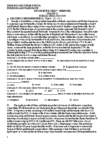 Đề cương ôn tập học kì II môn Tiếng Anh Lớp 11 - Năm học 2019-2020 - Trường THPT Phan Bội Châu (Có đáp án)