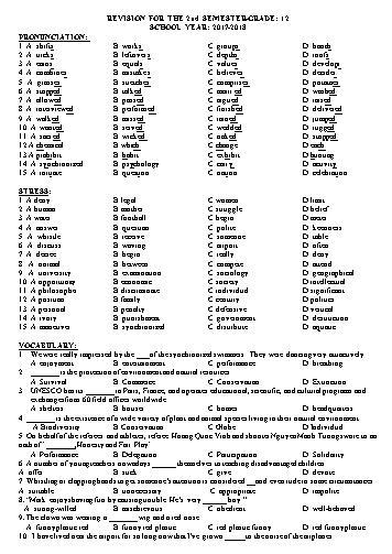 Đề cương ôn tập học kì II môn Tiếng Anh Lớp 12 - Năm học 2019-2020 - Trường THPT Phan Bội Châu (Có đáp án)