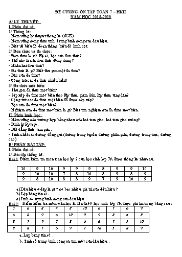 Đề cương ôn tập học kì II môn Toán Lớp 7 - Năm học 2018-2019