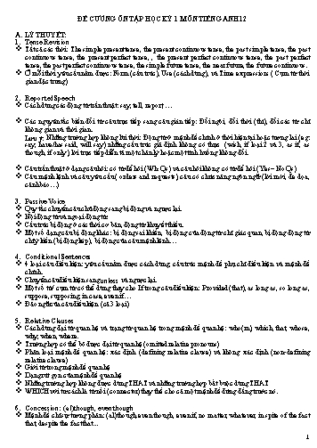 Đề cương ôn tập học kỳ 1 môn Tiếng Anh 12 - Trường THCS&THPT Võ Nguyên Giáp