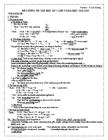 Đề cương ôn tập học kỳ 1 môn Tiếng Anh Lớp 9 - Năm học 2018-2019