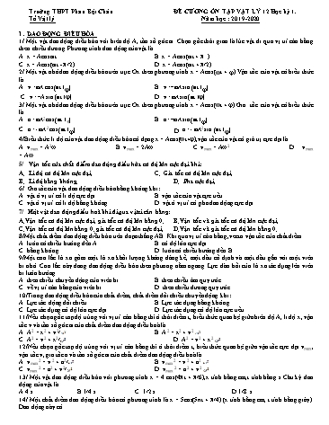 Đề cương ôn tập học kỳ 1 môn Vật lý 12 - Năm học 2019-2020 - Trường THPT Phan Bội Châu