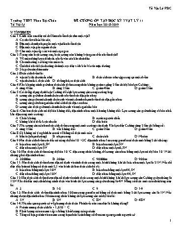 Đề cương ôn tập học kỳ I Vật lý 11 - Năm học 2018-2019 - Trường THPT Phan Bội Châu