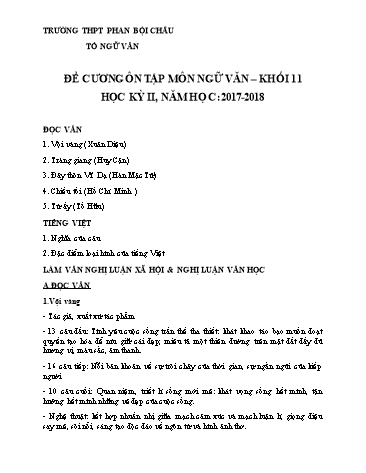 Đề cương ôn tập học kỳ II môn Ngữ văn Khối 11 - Năm học 2017-2018 - Trường THPT Phan Bội Châu