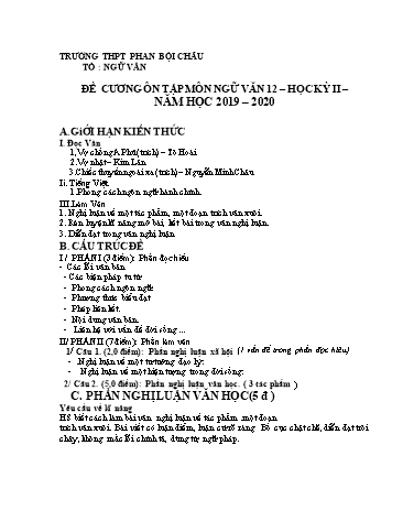 Đề cương ôn tập học kỳ II môn Ngữ văn Lớp 12 - Năm học 2019-2020 - Trường THPT Phan Bội Châu