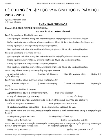 Đề cương ôn tập học kỳ II môn Sinh học 12 - Năm học 2013-2014 - Trường THPT Phan Bội Châu