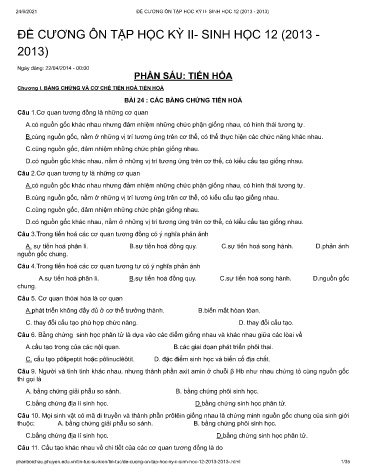 Đề cương ôn tập học kỳ II môn Sinh học Lớp 12 - Năm học 2013-2014 - Trường THPT Phan Bội Châu