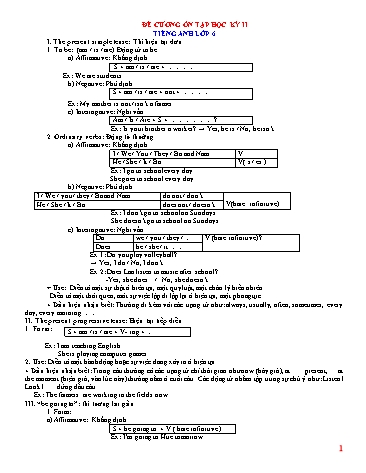 Đề cương ôn tập học kỳ II Tiếng Anh Lớp 6 - Năm học 2018-2019
