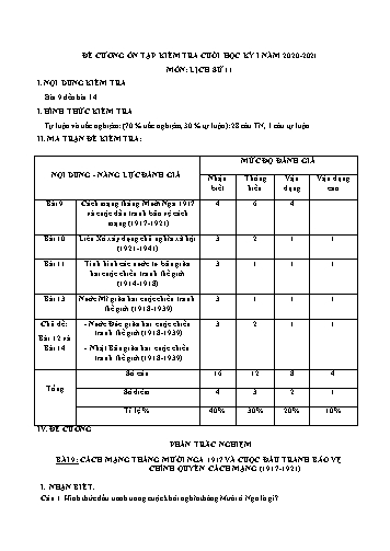 Đề cương ôn tập kiểm tra cuối học kỳ I môn Lịch sử 11 - Năm học 2020-2021 - Trường THPT Phan Bội Châu