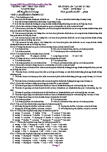 Đề cương ôn tập kiểm tra học kì I môn Sinh học Lớp 11 - Năm học 2020-2021 - Trường THPT Phan Bội Châu