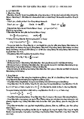 Đề cương ôn tập kiểm tra học kì II môn Vật lý 12 - Năm học 2018-2019