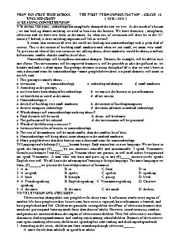 Đề cương ôn tập kiểm tra môn Tiếng Anh Lớp 10 - Năm học 2020-2021 - Trường THPT Phan Bội Châu