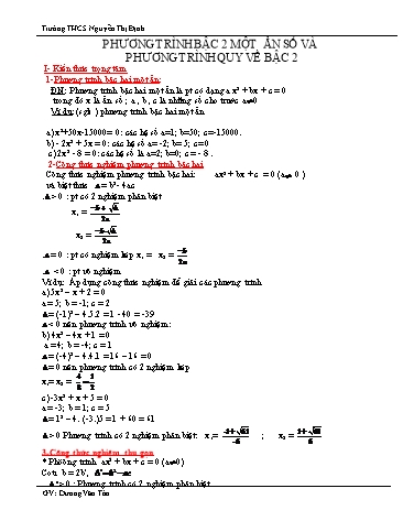 Đề cương ôn tập môn Đại số 9 - Chương 3: Phương trình bậc 2 một ẩn số và phương trình quy về bậc 2 - Trường THCS Nguyễn Thị Định