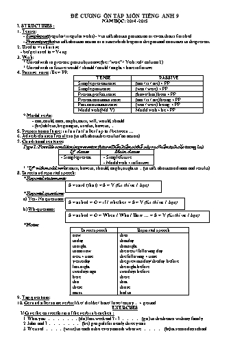 Đề cương ôn tập môn Tiếng Anh 9 - Năm học 2014-2015