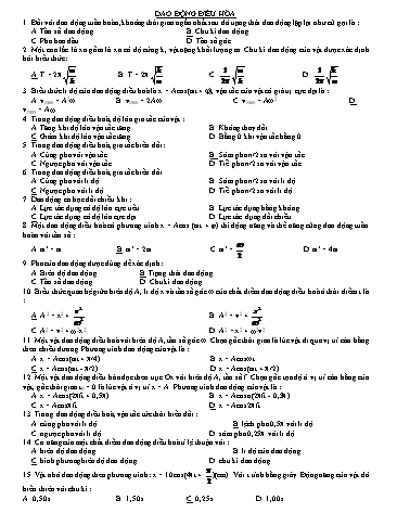 Đề cương ôn tập môn Vật lý Lớp 12 - Chủ đề: Dao động điều hòa