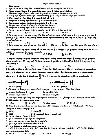 Đề cương ôn tập môn Vật lý Lớp 12 - Chủ đề: Điện xoay chiều