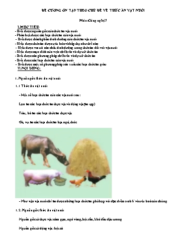 Đề cương ôn tập theo chủ đề môn Công nghệ 7 - Chủ đề: Thức ăn vật nuôi
