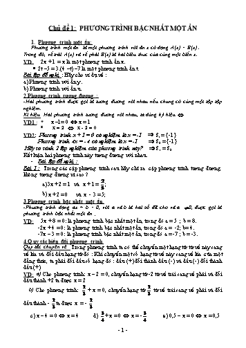 Đề cương ôn tập Toán Lớp 8 - Chủ đề 1: Phương trình bậc nhất một ẩn