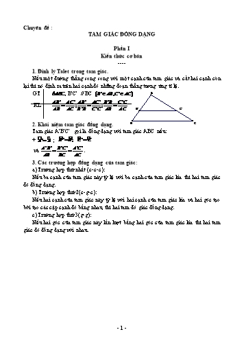 Đề cương ôn tập Toán Lớp 8 - Chuyên đề: Tam giác đồng dạng