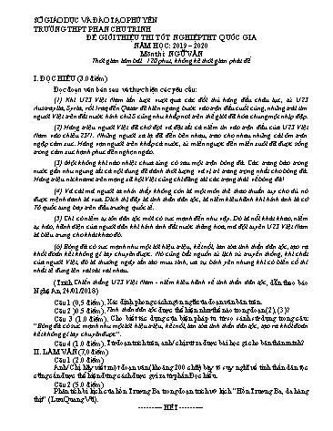 Đề giới thiệu thi tốt nghiệp THPT Quốc gia môn Ngữ văn - Năm học 2019-2020 - Trường THPT Phan Chu Trinh