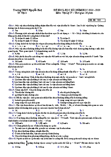 Đề khảo sát chất lượng học kì I môn Vật lí Lớp 10 - Năm học 2019-2020 (Có đáp án)