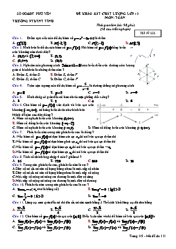 Đề khảo sát chất lượng lớp 12 môn Toán - Trường PTDTNT tỉnh Phú Yên (Có đáp án)
