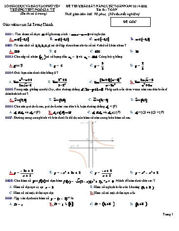 Đề khảo sát năng lực học sinh môn Toán - Năm học 2019-2020 - Trường THPT Ngô Gia Tự (Có đáp án)