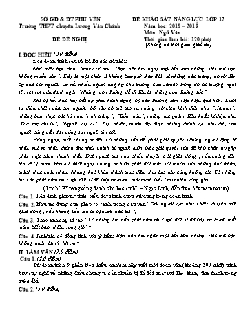 Đề khảo sát năng lực lớp 12 môn Ngữ văn - Năm học 2018-2019 - Trường THPT chuyên Lương Văn Chánh (Có đáp án)