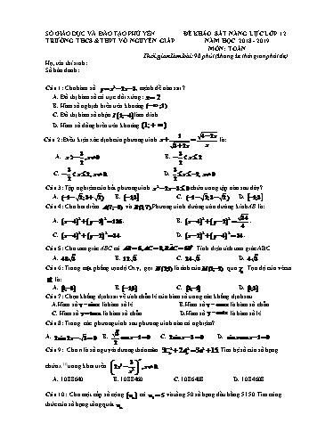 Đề khảo sát năng lực lớp 12 môn Toán - Năm học 2018-2019 - Trường THCS&THPT Võ Nguyên Giáp (Có đáp án)