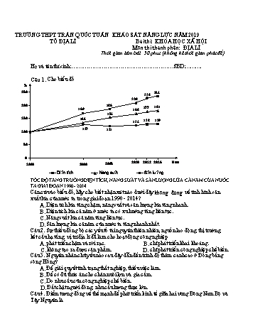Đề khảo sát năng lực năm 2019 môn Địa lí - Trường THPT Trần Quốc Tuấn (Có đáp án)