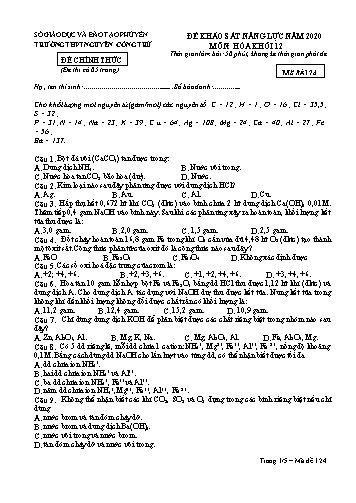 Đề khảo sát năng lực năm 2020 môn Hóa Khối 12 - Trường THPT Nguyễn Công Trứ (Có đáp án)