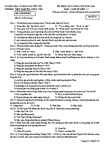 Đề khảo sát năng lực năm 2020 môn Lịch sử Khối 12 - Trường THPT Nguyễn Công Trứ (Có đáp án)