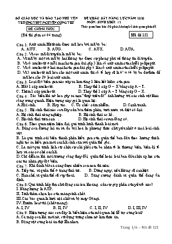Đề khảo sát năng lực năm 2020 môn Sinh Khối 12 - Trường THPT Nguyễn Công Trứ (Có đáp án)